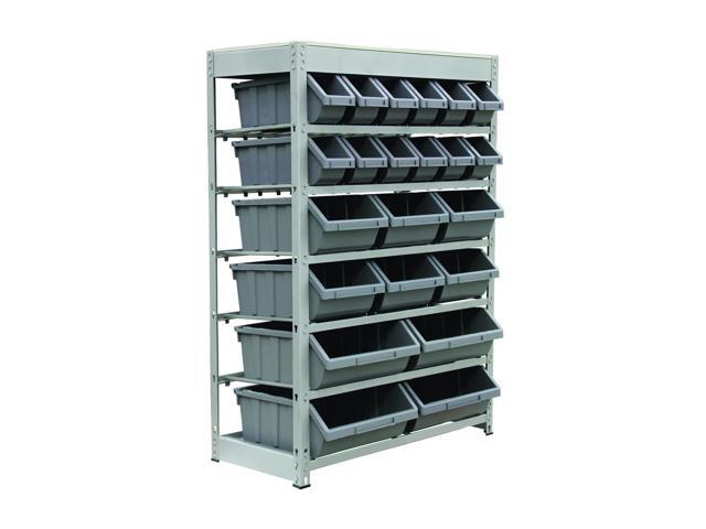 Bin Rack Storage System Heavy Duty Steel Rack Organizer Shelving Unit w/ 22 Plastic Bins in 6 tiers