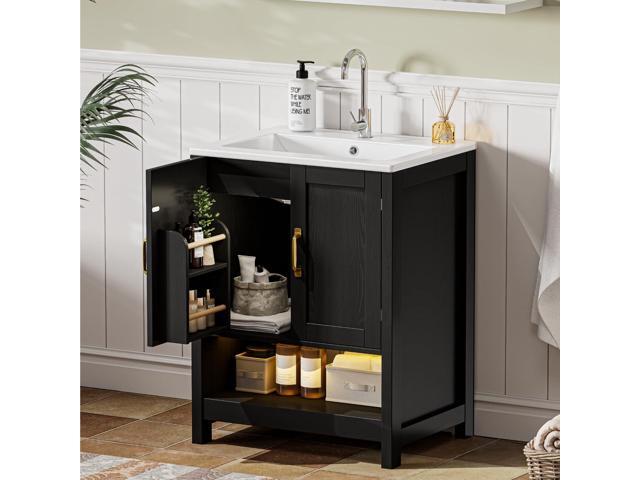 24 Inch Bathroom Vanity with Sink, Small Modern Bathroom Cabinet with LED Light, Bathroom Vanity Set, Double Soft Closing Cabinet Door with.