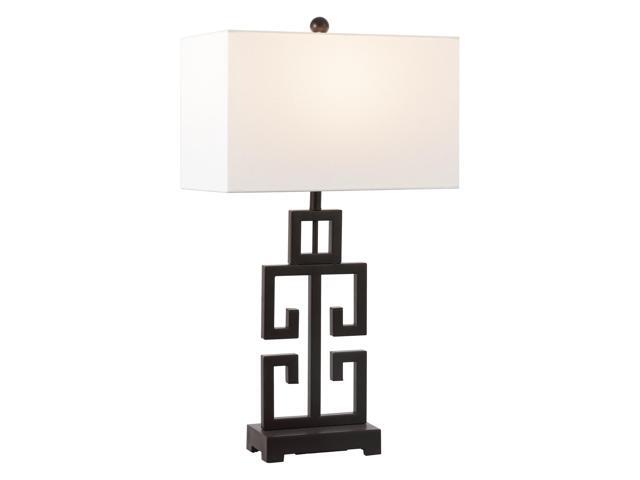 Lighting Collection Greek Key Table Lamp Set of 2 Oil-Rubbed Bronze Base with White Fabric Shade, LED Bulbs Included, 29-Inch Bedroom Living Room...