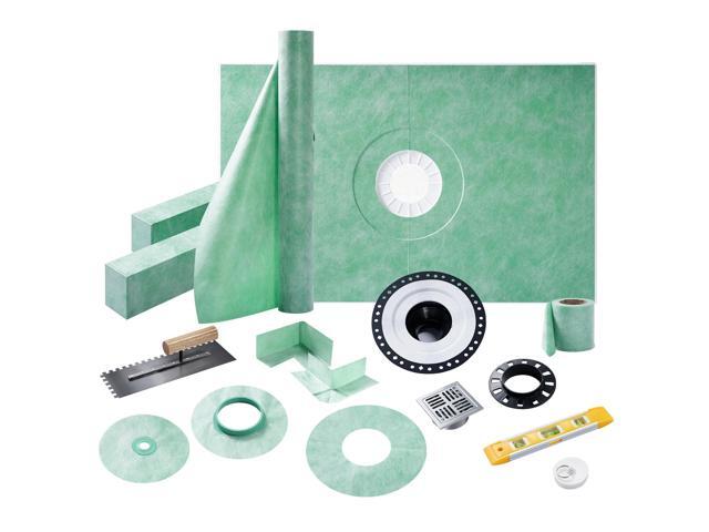 Shower Curb Kit, Full Shower Installation Set with 38' x 60' Tray, Curb, Membrane, Seals, Bonding Flange, Corners, Trowel & Level, Center Outlet