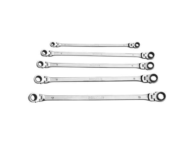 RM6, 5 Piece Metric Double Box Universal Spline Reversible Ratcheting Wrench Set, Extra Long Chrome Vanadium Steel, 90 Tooth, 4 Degree Swing Arc,...