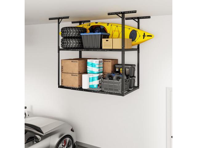3x6ft 2-Tier Garage Ceiling Storage Rack, Adjustable Overhead Garage Storage System, Heavy Duty Metal Shelving, 880lbs Capacity, Ideal for 915ft...