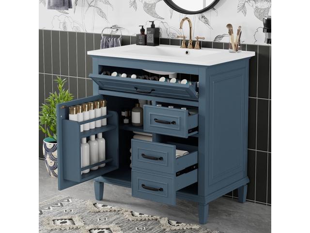 30' Bathroom Vanity with Sink Combo Set, Solid Wood Frame Bathroom Storage Cabinet with 2 Drawers and a Tip-Out Drawers, Adjustable Shelf, Soft...