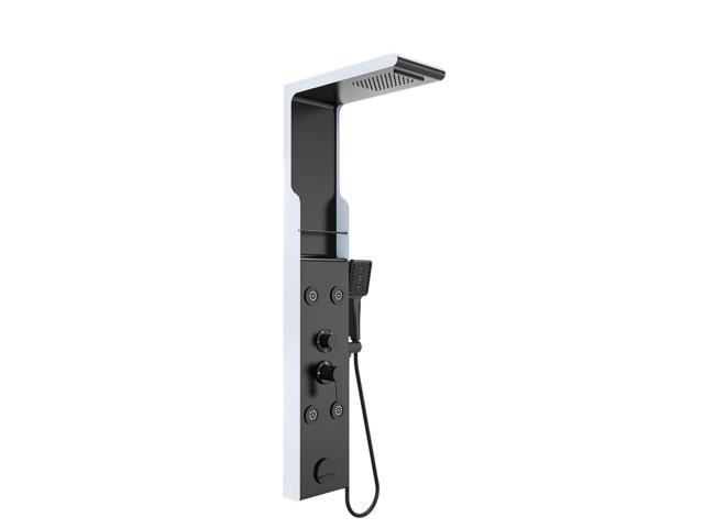 Shower Panel Tower System with Shelf, Rainfall Shower Head and Rain Massage System with Body Jets, Stainless Steel Bathroom Fixtures, Matte...