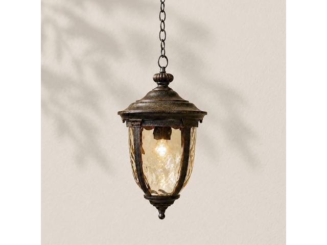 Bellagio European Outdoor Ceiling Light Hanging Bronze Brown 18' Champagne Hammered Glass Damp Rated for Exterior House Porch Patio Outside Deck...