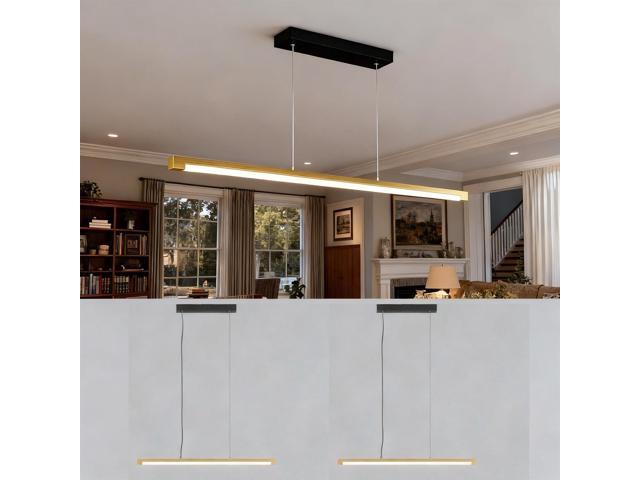 2 Pack 54' Linear Pendant Light Aluminum, 40W Gold Dimmable Kitchen Island Lighting with Remote App Control, Adjustable CCT (3000K-6000K), Modern.