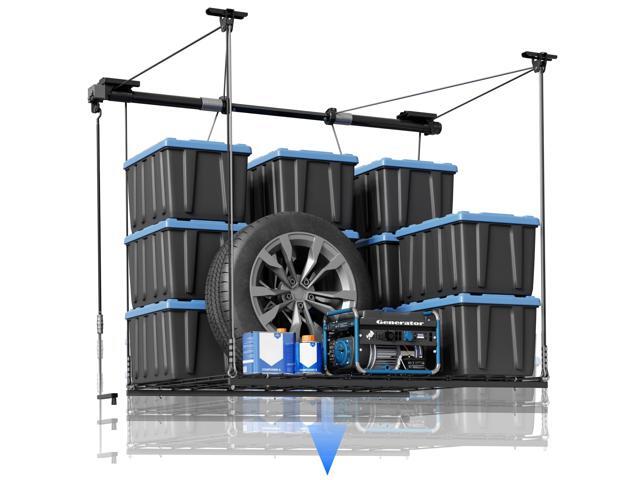 Garage Lifting Metal Rack, 4x4 Ft Overhead Garage Storage Racks, Adjustable Heavy-Duty Ceiling Organization System, 350lbs Weight, Satin Black