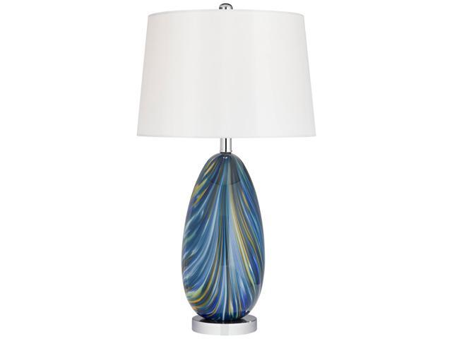 Pablo Modern Table Lamp 27' Tall Swirling Multi Color Blue Hand Blown Art Glass Metal White Tapered Drum Shade Decor for Living Room Bedroom House.