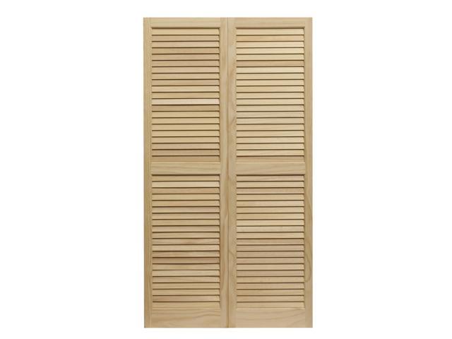 SHL51 Exterior Solid Wood Louvered Window Shutters, 15' x 51', Unfinished Pine