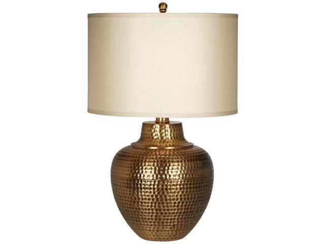 Maison Loft Rustic Farmhouse Table Lamp 27' Tall Hammered Antique Brass Cream Linen Drum Shade for Living Room Bedroom Bedside Nightstand Office.
