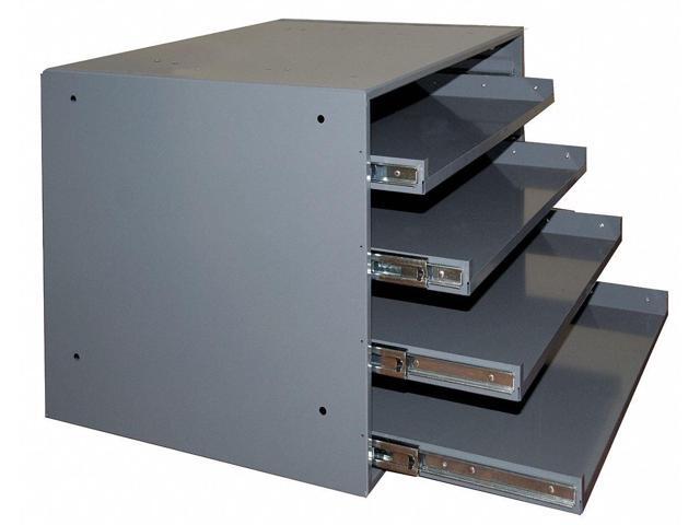303B-15.75-95 Gray Cold Rolled Steel Heavy Duty Bearing Slide Rack for 4 Large Compartment Boxes, 20' Width x 15' Height x 15-3/4' Depth