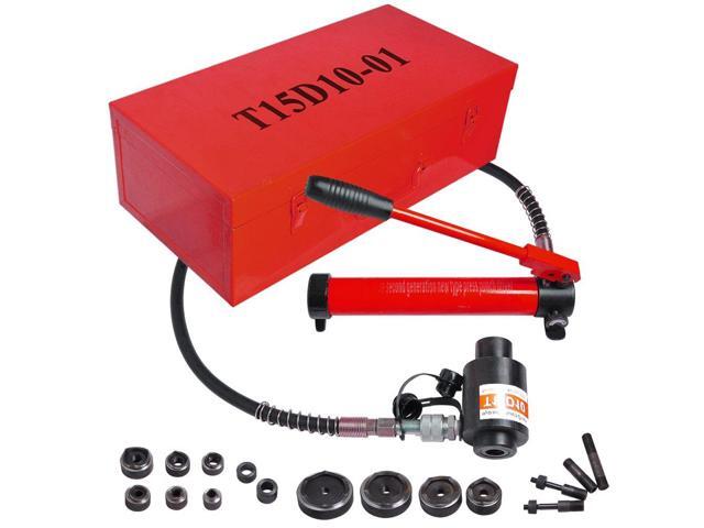 1/2' to 4' 15-Ton Hydraulic Knockout Punch Set 10-Die Conduit Hole Punch Driver Kit for Metal Aluminum Stainless Steel - Red