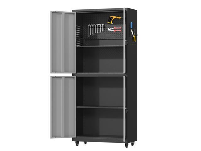 Metal Storage Cabinet with Wheels, 71' H Metal Tool Cabinet with Adjustable Shelves and Doors, Garage Storage Cabinet for Utility Room,Workshop(71'.