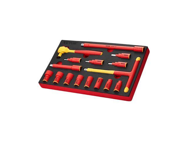 Insulated Socket Set, 16-Piece Insulated Wrench Tool Set, 1000V Insulated Socket Tool, with Insulated Sockets, Insulated T-Handle Wrench, Drive...