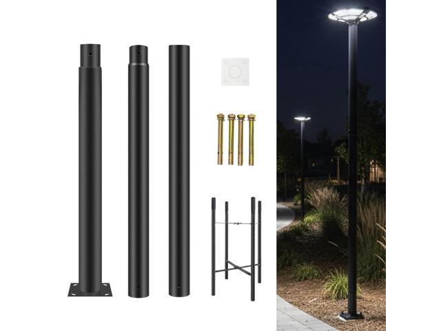 10ft Outdoor Street Light Pole, 3-Inch OD Heavy Duty Galvanized Steel Lamp Post, Ground Mount Light Pole with 0.2' Thick Flange Base, Hardware for.