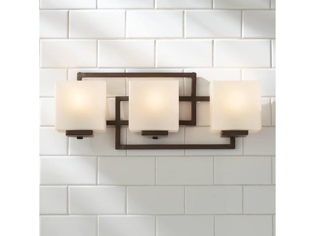 Lighting on the Square Modern Wall Mount Light Bronze Metal Hardwired 21' Wide 3-Light Fixture Geometric Opal Glass Shades for Bathroom Vanity...
