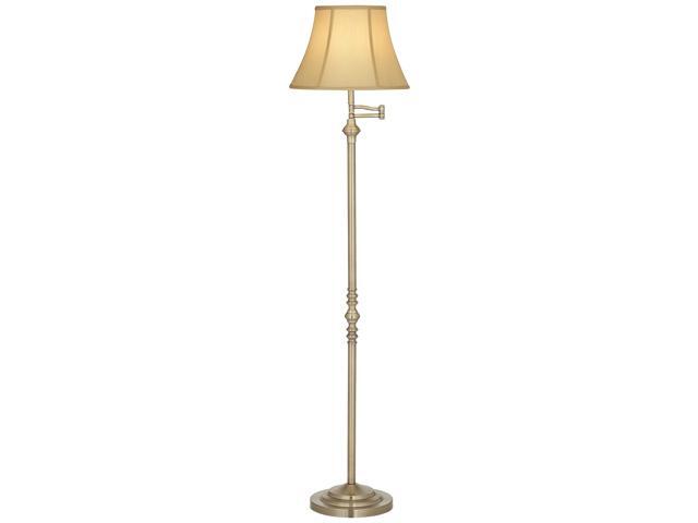 Montebello Traditional Adjustable Swing Arm Floor Lamp Standing 60' Tall Antique Brass Metal Column Golden Tan Bell Shade for Living Room Reading.
