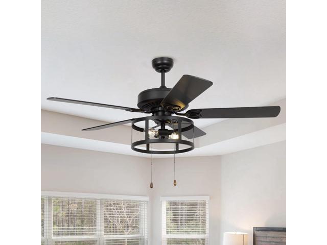 52 Inch Ceiling Fans with Lights, Farmhouse Black Ceiling Fan for Bedroom Living Room, Rustic Outdoor Ceiling Fans for Patios, Pull Chain Control,...