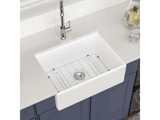 28 Inch Farmhouse Sink White Apron Front Kitchen Sinks 28x20x10 Single Bowl Undermount Fireclay Ceramic Farm Sink for Countryside Classic Style