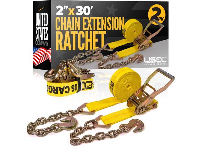 Chain Ratchet Straps 2 Inch x 30 Foot (2-Pack), 10,000 LBS Break Strength, Heavy Duty Ratchet Straps with Chains Ends & Grab Hooks, Heavy Equipment...
