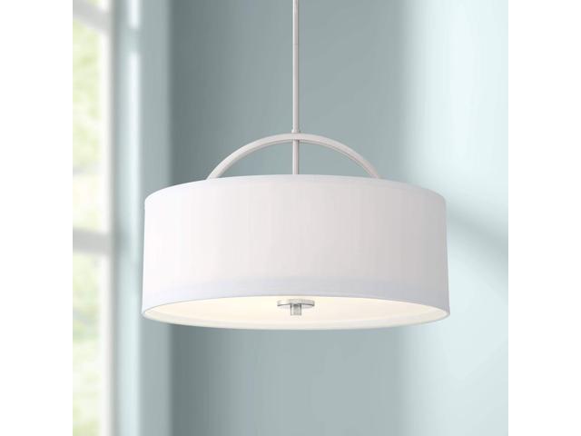 Carina Brushed Nickel Drum Pendant Chandelier Light Fixture 20' Wide Modern White Linen Shade for Dining Room House Foyer Entryway Kitchen Bedroom.