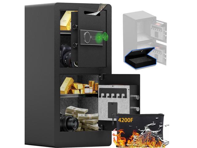 7.0 CuFt Dual Layer Fireproof Safe with Drop Slot,Safe Box with Biometric Fingerprint Lock,Fireproof Waterproof Bag,Safes with Adjustable Shelf...