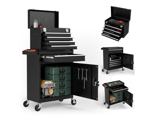 5-Drawers Black Tool Chest, 2-in-1 Mechanic Rolling Tool Box Removable Lockable Tool Storage Cabinet, Metal Tool Cart with Drawers and Wheels for...