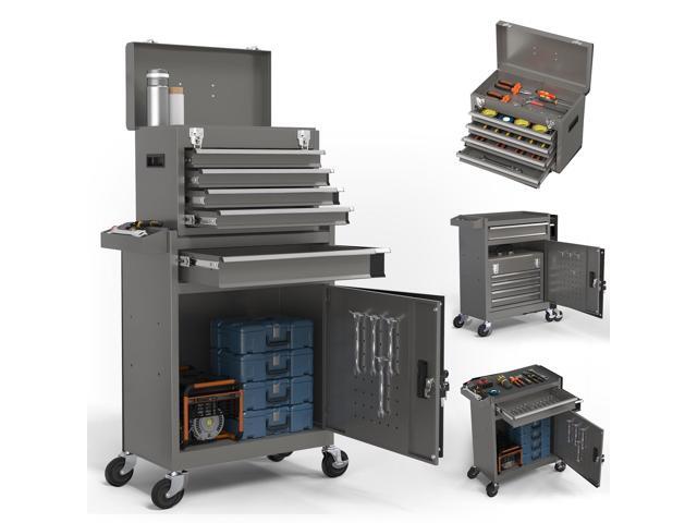 5-Drawers Tool Box, 2-in-1 Mechanic Rolling Tool Chest Removable Lockable Tool Storage Cabinet, Metal Tool Cart with Drawers and Wheels for...