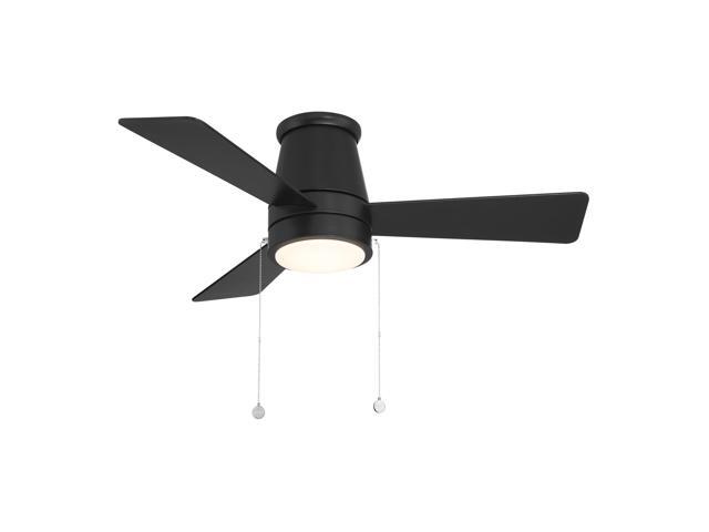 Hug Indoor or Outdoor 3-Blade 42in Pull Chain Flush Mount Ceiling Fan in Matte Black with Adjustable CCT 2700-3000-4000-5000K Dimmable LED Light.