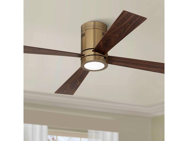 52' Revue Modern Indoor Hugger Ceiling Fan with LED Light Remote Control Bronze Soft Brass Opal Glass for Living Room Kitchen House Bedroom Family.