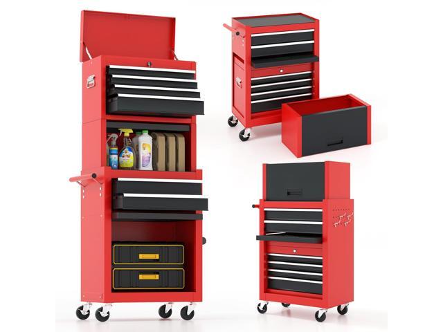 2-in-1 Rolling Tool Chest with 5 Drawers, Heavy-Duty Metal Tool Box with Wheels, Detachable Top Tool Box & Rolling Tool Cabinet for Garage, DIY...