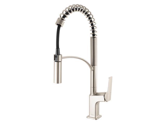 Seneca Stainless Steel Single Handle Pull Down Kitchen Faucet Modern Sharp Style with Pre-Rinse Sprayer - RVF1236BN
