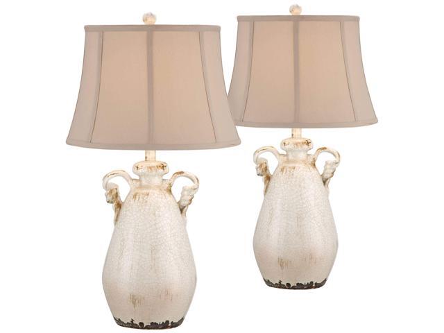 Isabella Rustic Country Cottage Core Table Lamps 29' Tall Set of 2 Crackled Ivory Glaze Ceramic Handles Jar Beige Bell Shade for Bedroom Living...
