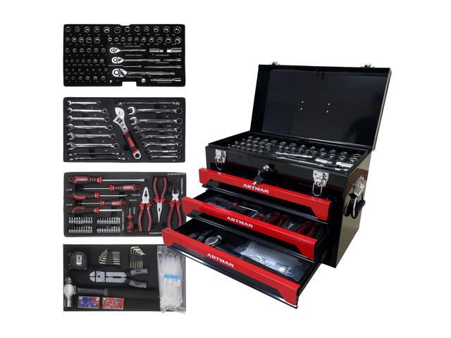 439PCS Tool Set, Mechanic Tool Set for Home, Tool Box Set 4-Tier Socket Wrench Ratchet Plier Nails, Home Tool Set Mechanics Kit with 3 Drawers.