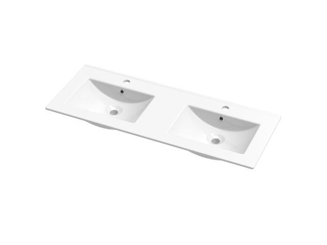 Bathroom Sink, Bathroom Counter Top 48' x 18', Rectangular Porcelain Ceramic Vanity Basin with Overflow, Double Sink Basin Vanity Top, Glossy White.