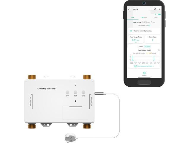 LeakStop 2-Channel for Washing Machine ONLY, Dual Auto Shutoff Valves & Leak Detection, Real-Time Monitoring, LoRa Long-Range, 2 AA Up to 5-Year.