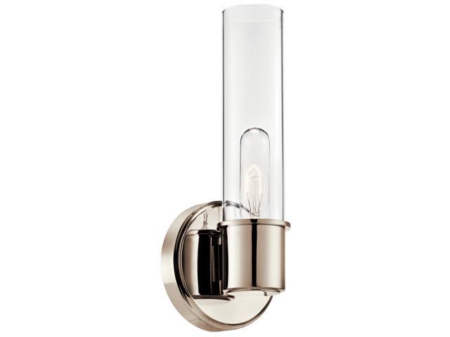 Aviv 1-Light Wall Sconce, Modern Light with Clear Glass in Polished Nickel, for Bedroom, Laundry Room, Kitchen or Hallway (13' x 5.5'), 52653PN
