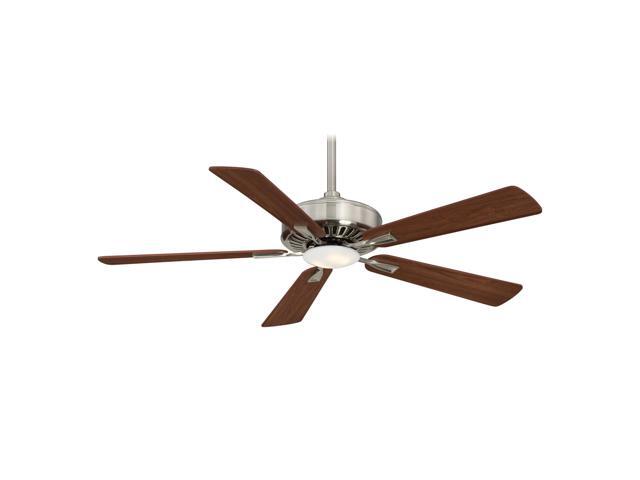 F556L-BN/DW Contractor LED 52' 5-Blade LED Ceiling Fan Brushed Nickel Finish with Reversible Medium Maple or Dark Walnut Blades with Etched Lens