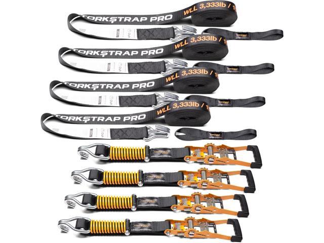 Pro 25' x 2'' Self Tensioning Ratchet Straps (10,000LB Break Strength) - Adjusts to Load Shifts - Heavy Duty & Industrial Use - Extra Soft Loops -...