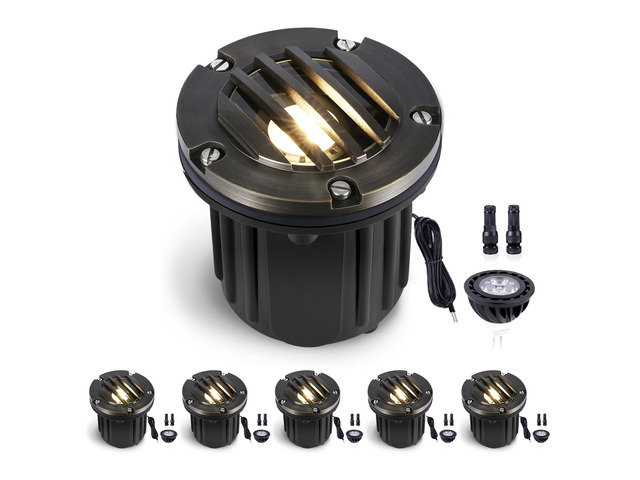 Landscape In Ground Well Lights - Brass Electric LED Low Voltage Ip65 Lights, 12V Wired Fixture, Antique Bronze for Tree Patio Driveway with 5000K...