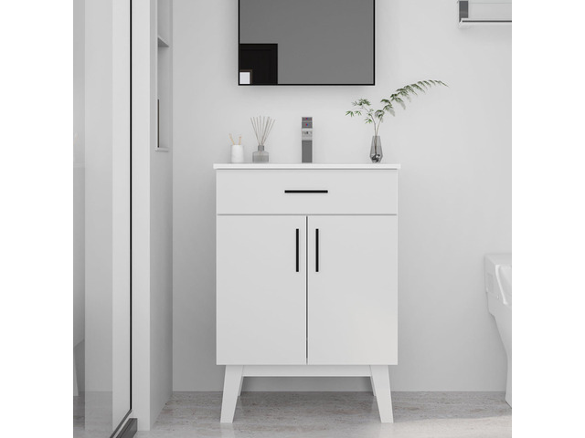 24 inch Bathroom Vanity with Sink, Modern Single Basin Vanity with Soft Closing Doors & Metal Handles, Easy Installation White Bathroom Cabinet...
