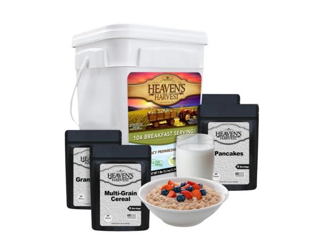 Heavens Harvest 25-Year Family Breakfast Food Kit Emergency Food Supply. Freeze Dried Survival Food Kit + Water-Proof 25-Year Storage Bucket. (104...