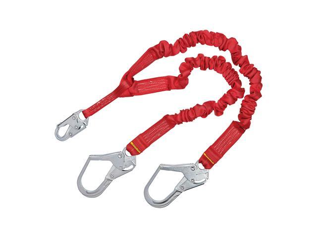 Protecta PRO 1340161 6', 100-Percent Elastic Shock Absorbing Lanyard, Snap Hook At Center, Steel Rebar Hooks On Leg Ends, 310 lb. Capacity, Red
