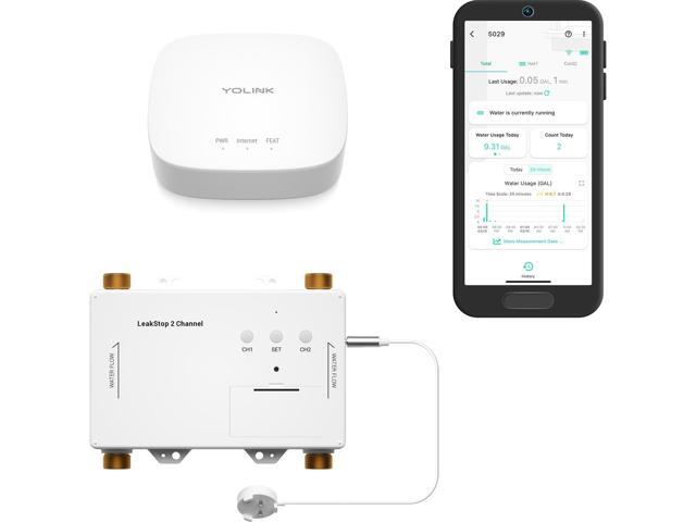 LeakStop 2-Channel for Sinks/Washing Machine, Dual Auto Shutoff Valves & Leak Detection, Real-Time Monitoring, LoRa Long-Range, 2 AA Up to 5-Year...