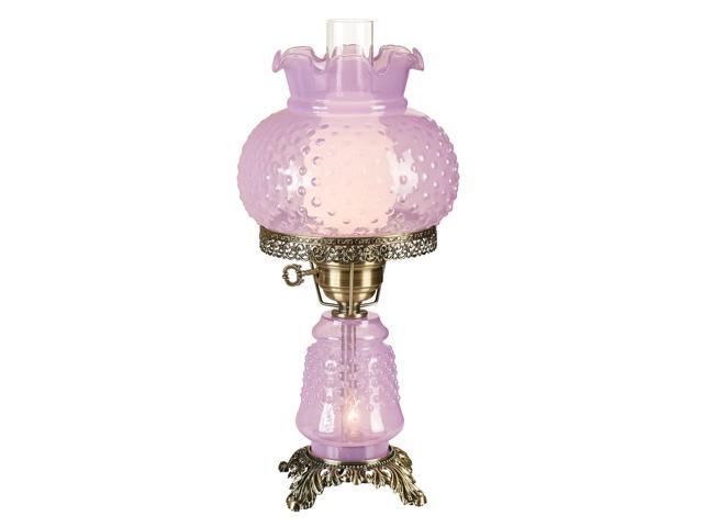 Mindy Orchid Hobnail Table Lamp, Vintage Handblown Glass Antique Brass Accents, Frosted Chimney, 3-Way Lighting, 20.5' H, Traditional Classic...