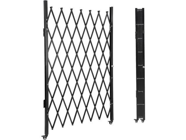 Single Folding Security Door, 85 in H x 95 in W Portable Flexible Expandable Fence Gate, Steel Accordion Security Gate with 360°Rolling Wheel -.