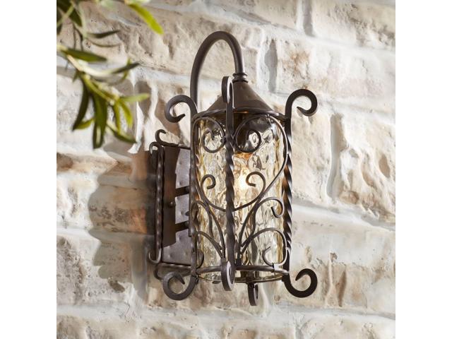 Casa Seville Rustic Outdoor Wall Light Fixture Dark Walnut Twists 18 1/2' Champagne Hammered Glass for Exterior House Porch Patio Outside Deck.