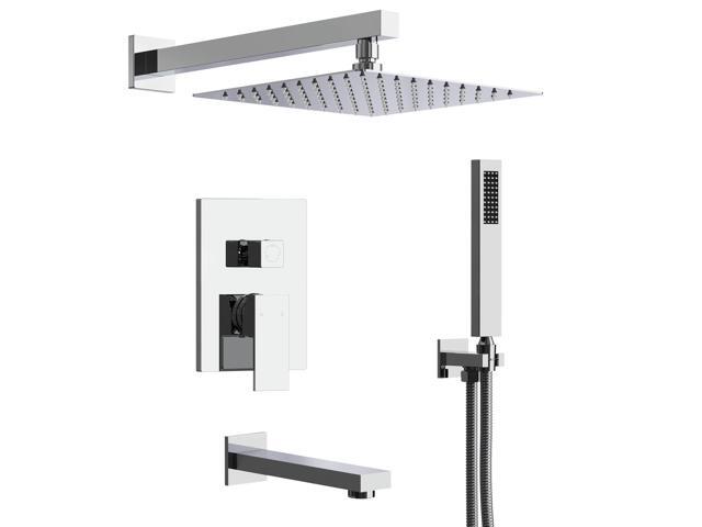 Shower Tub Faucet Set, 10' Bathroom Rainfall Shower Head Fixtures Combo with Handheld Spray and Tub Spout, Chrome (Valve Included)