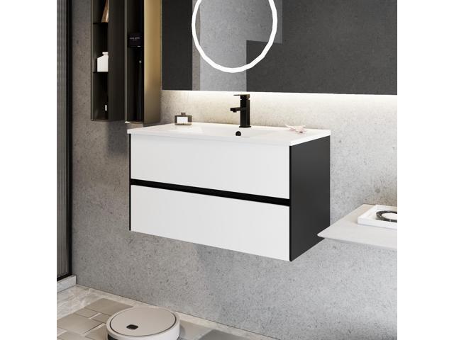 36' Bathroom Vanity Cabinet with Undermount White Sink Combo, Wall Mounted Floating Bathroom Cabinet with Colors Mixed Style, 2 Big Drawers & Matte.