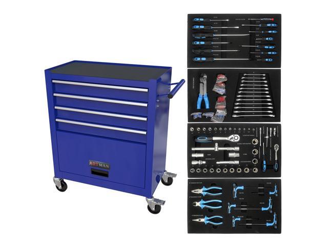 233PCS 4 Drawers Rolling Tool Box with Tool Sets, Heavy Duty Steel Garage Storage Cabinet with Lockable Wheels, Mechanic Organizer for Home, Auto,...